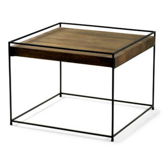TORNA DESIGN Thin wood sofabord, kvadratisk - valnød eg og sort stål (60x60)