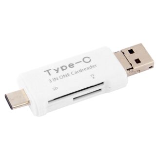 3-i-1 Type-C / USB / mikroUSB hukommelseskort læser - Hvid