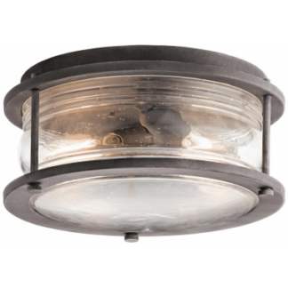 Ashland Bay Udendørs loftlampe i stål og glas Ø30,5 cm 2 x E27 - Antik zink/Klar dråbeeffekt