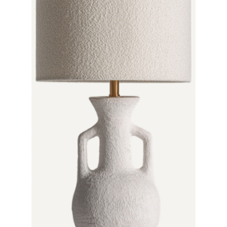 Bordlampe i keramik og polyester H76 cm - Antik messing/Cremehvid