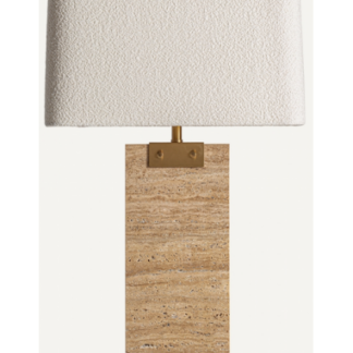 Bordlampe i travertin og polyester H78 cm - Mørk beige/Cremehvid