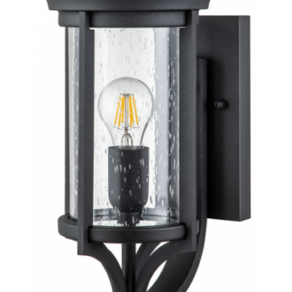 Merrill Udendørs væglampe i stål og glas H38,8 cm 1 x E27 - Mat sort/Klar med dråbeeffekt