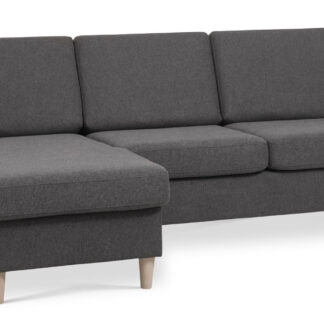 Pan set 1 3D sofa med chaiselong - antracitgrå polyester stof og natur træ