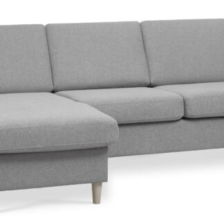 Pan set 1 3D sofa med chaiselong - grå polyester stof og natur træ