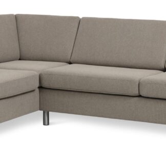 Pan set 2 OE left sofa med chaiselong - antelope beige polyester stof og børstet aluminium
