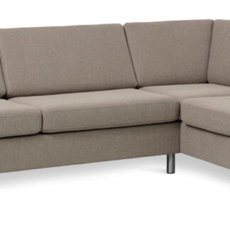 Pan set 3 OE right sofa med chaiselong - antelope beige polyester stof og børstet aluminium