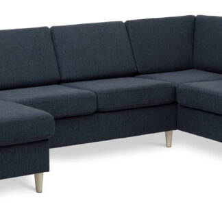Pan set 5 U OE right sofa med chaiselong - blå polyester stof og natur træ