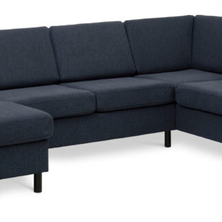 Pan set 5 U OE right sofa med chaiselong - blå polyester stof og sort træ