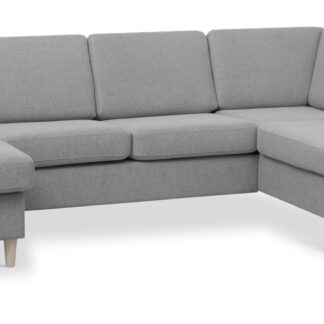 Pan set 5 U OE right sofa med chaiselong - grå polyester stof og natur træ