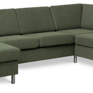 Pan set 5 U OE right sofa med chaiselong - vinter mosgrøn polyester stof og børstet aluminium