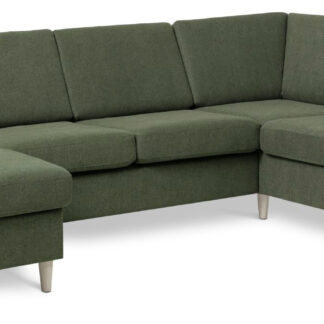 Pan set 5 U OE right sofa med chaiselong - vinter mosgrøn polyester stof og natur træ