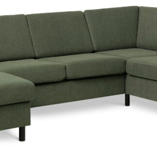 Pan set 5 U OE right sofa med chaiselong - vinter mosgrøn polyester stof og sort træ