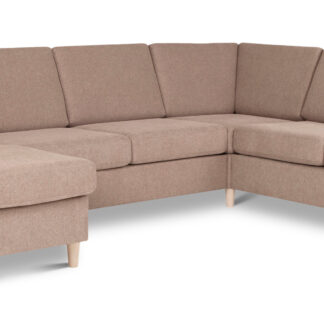 Pan set 6 U 2C3D sofa med chaiselong - antelope beige polyester stof og natur træ