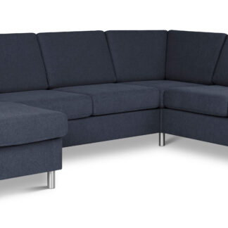 Pan set 6 U 2C3D sofa med chaiselong - blå polyester stof og børstet aluminium