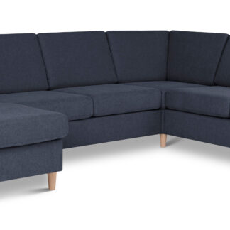 Pan set 6 U 2C3D sofa med chaiselong - blå polyester stof og natur træ