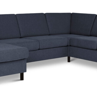 Pan set 6 U 2C3D sofa med chaiselong - blå polyester stof og sort træ