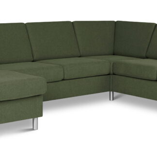 Pan set 6 U 2C3D sofa med chaiselong - vinter mosgrøn polyester stof og børstet aluminium