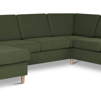 Pan set 6 U 2C3D sofa med chaiselong - vinter mosgrøn polyester stof og natur træ