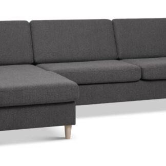 Pan set 8 3D XL sofa, m. chaiselong - antracitgrå polyester stof og natur træ