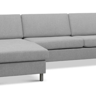 Pan set 8 3D XL sofa, m. chaiselong - grå polyester stof og børstet aluminium