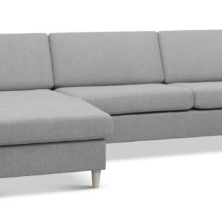 Pan set 8 3D XL sofa, m. chaiselong - grå polyester stof og natur træ