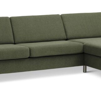 Pan set 8 3D XL sofa, m. chaiselong - vinter mosgrøn polyester stof og børstet aluminium