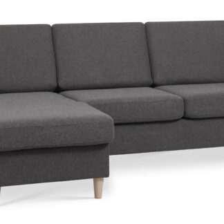 Wendy set 1 3D sofa, m. chaiselong - antracitgrå polyester stof og natur træ