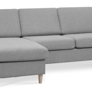 Wendy set 1 3D sofa, m. chaiselong - grå polyester stof og natur træ