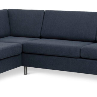 Wendy set 2 OE left sofa, m. chaiselong - blå polyester stof og børstet aluminium