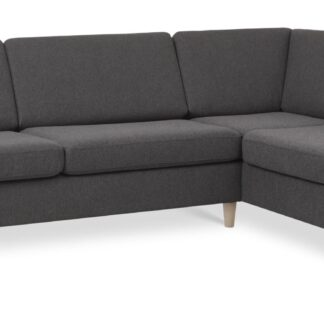 Wendy set 3 OE right sofa, m. chaiselong - antracitgrå polyester stof og natur træ