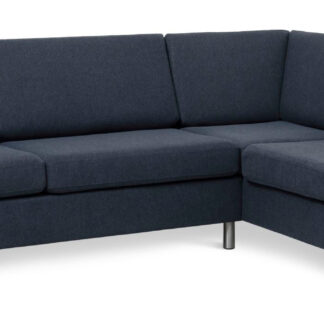Wendy set 3 OE right sofa, m. chaiselong - blå polyester stof og børstet aluminium