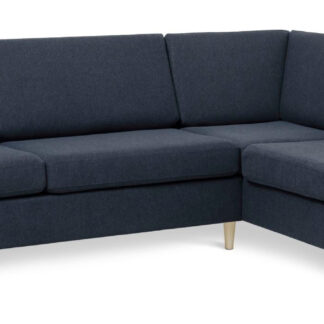 Wendy set 3 OE right sofa, m. chaiselong - blå polyester stof og natur træ