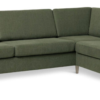 Wendy set 3 OE right sofa, m. chaiselong - vinter mosgrøn polyester stof og natur træ