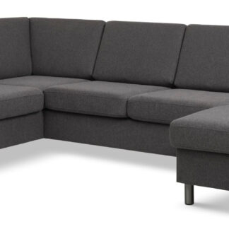 Wendy set 4 U OE left sofa, m. chaiselong - antracitgrå polyester stof og børstet aluminium
