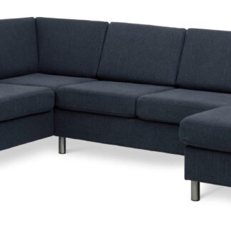 Wendy set 4 U OE left sofa, m. chaiselong - blå polyester stof og børstet aluminium