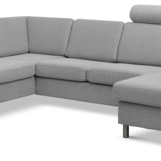 Wendy set 4 U OE left sofa, m. chaiselong - grå polyester stof og børstet aluminium
