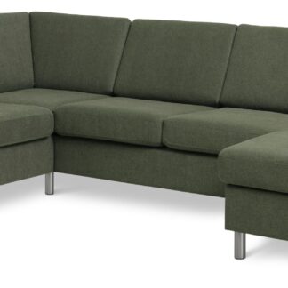 Wendy set 4 U OE left sofa, m. chaiselong - vinter mosgrønt polyester stof og børstet aluminium