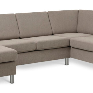 Wendy set 5 U OE right sofa, m. chaiselong - antelope beige polyester stof og børstet aluminium