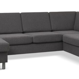 Wendy set 5 U OE right sofa, m. chaiselong - antracitgrå polyester stof og børstet aluminium