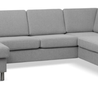Wendy set 5 U OE right sofa, m. chaiselong - grå polyester stof og børstet aluminium