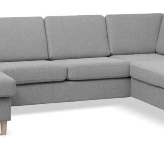 Wendy set 5 U OE right sofa, m. chaiselong - grå polyester stof og natur træ
