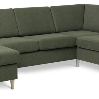 Wendy set 5 U OE right sofa, m. chaiselong - vinter mosgrønt polyester stof og natur træ