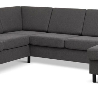 Wendy set 6 U 2C3D sofa, m. chaiselong - antracitgrå polyester stof og sort træ