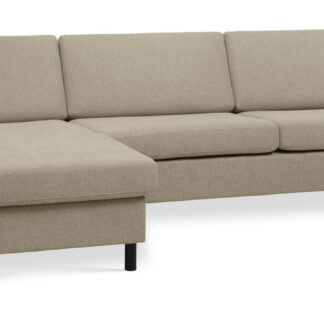 Wendy set 8 3D XL sofa, m. chaiselong - antelope beige polyester stof og sort træ