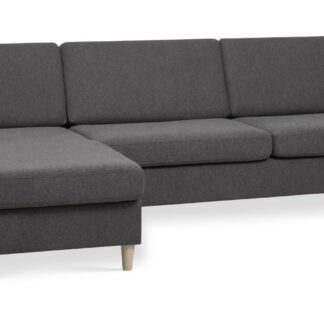 Wendy set 8 3D XL sofa, m. chaiselong - antracitgrå polyester stof og natur træ