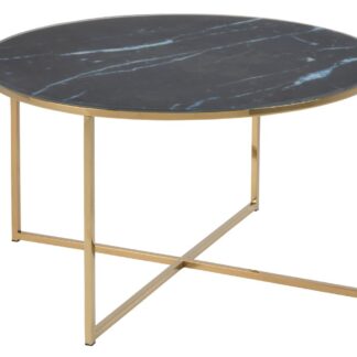 ACT NORDIC Alisma sofabord, rund - sort marmorprintet frostet glas og gylden krom metal (Ø80)