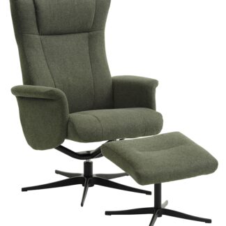 Liam recliner lænestol, inkl. fodskammel - vinter mosgrøn polyester stof og sort aluminium
