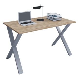 Lona X-feet skrivebord - natur træ og sølvgrå metal (140x80)