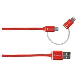 RED 2in1 Chargen Sync Micro USB & Lightning Cable - Ledning