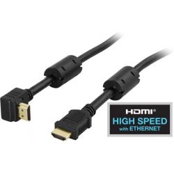Deltaco Angled Hdmi Cable, High Speed Hdmi, 3m, Black - Ledning